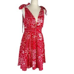 House or Harlow 1960 Mini Dress Womens Small Red‎ Floral Linen Party Western